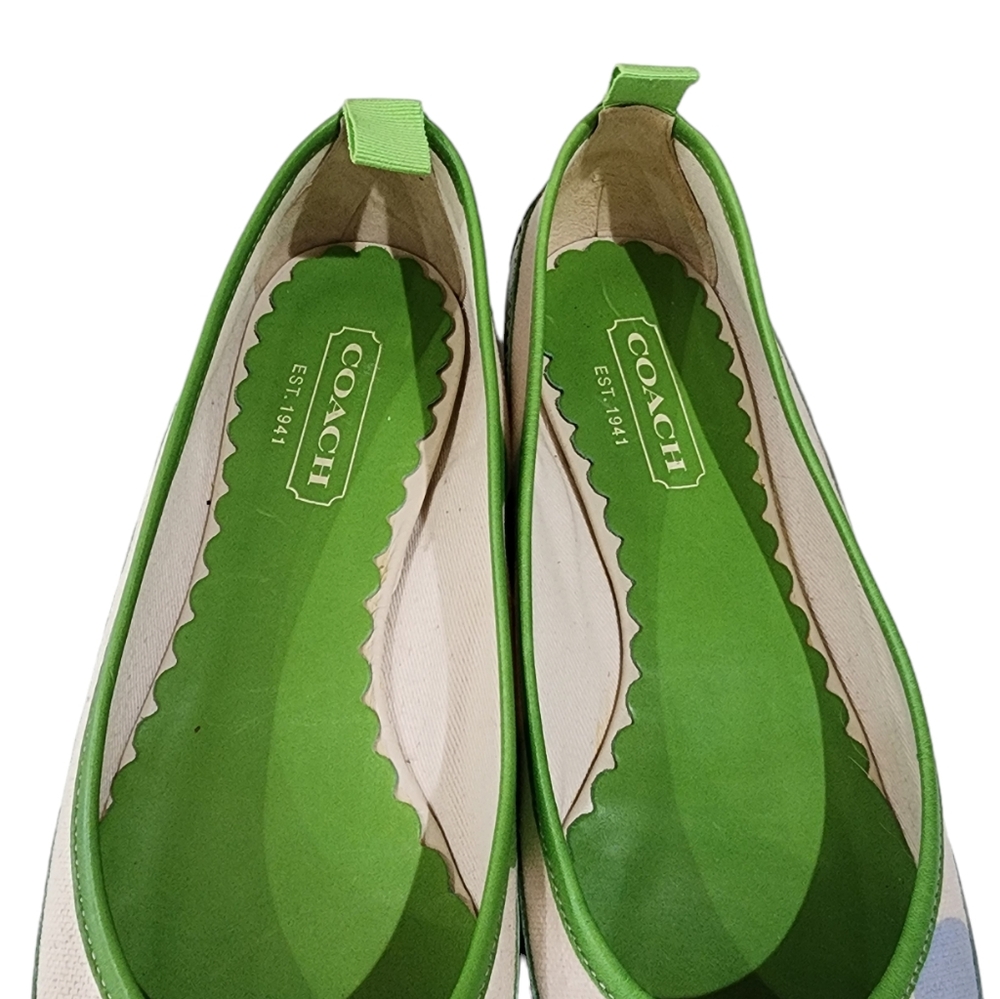Coach Polkadot Green Canvas Leather  Almond Toe Slip-on Shoes Size 6.5 - Picture 6 of 16